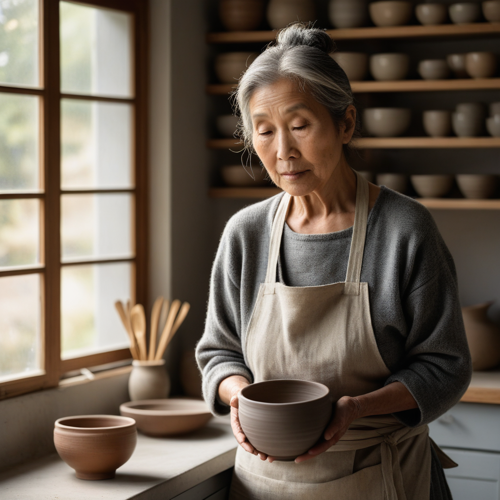 Photorealistic image of a ceramicist, generated offline in LexiChat