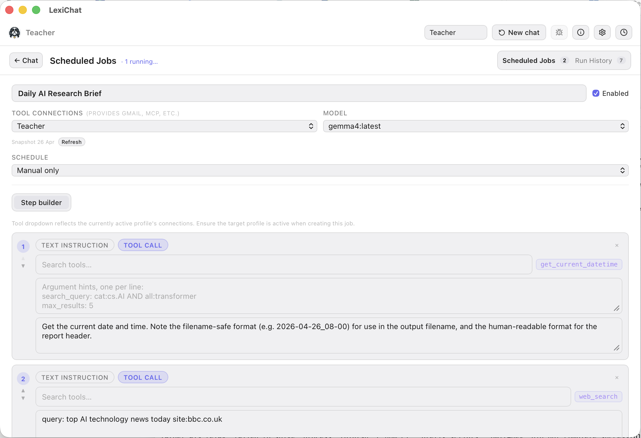 LexiChat Step Builder workflow